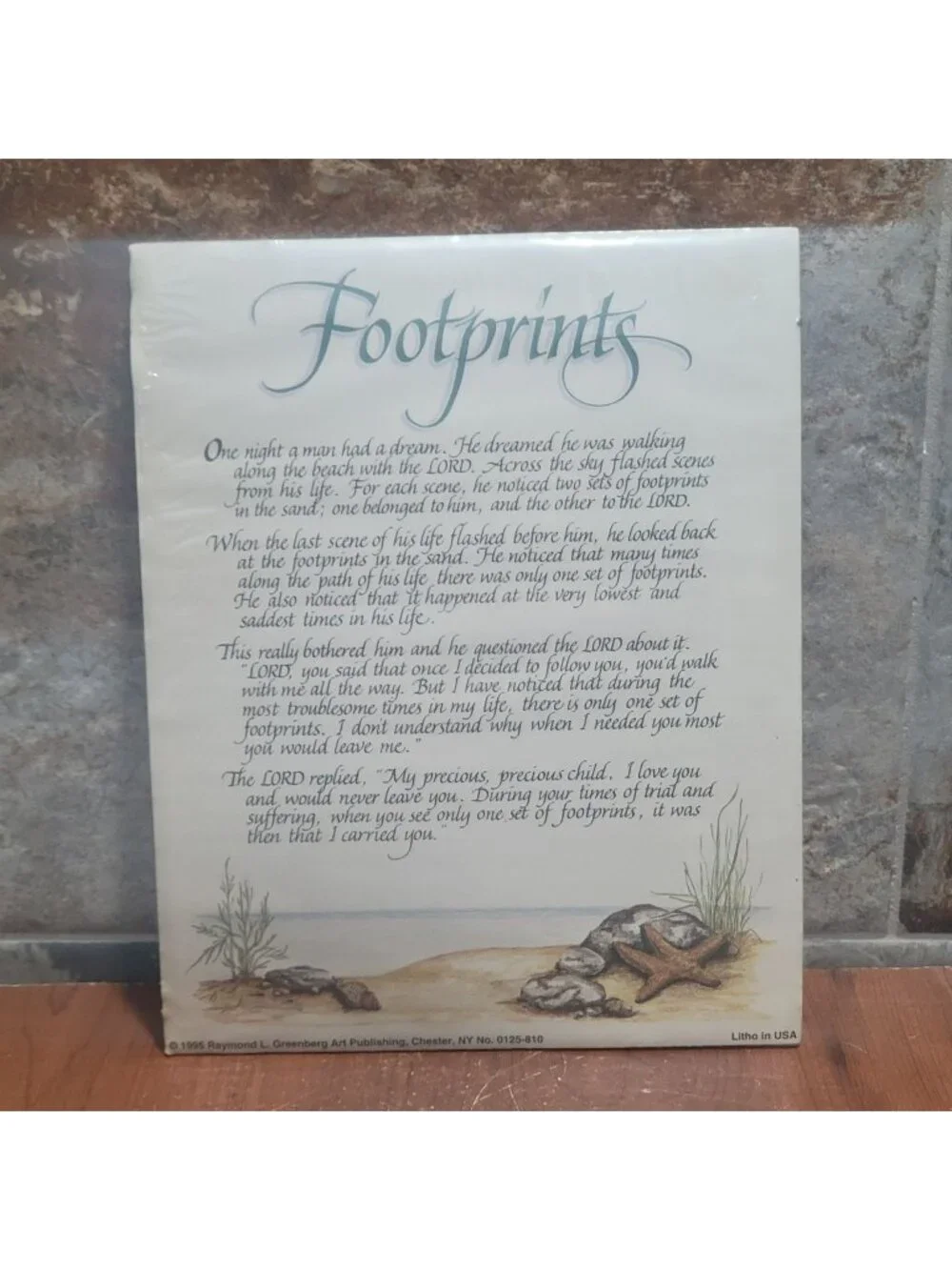 Vintage Unframed Footprints in the Sand Christian Religious Art Print Wall Decor